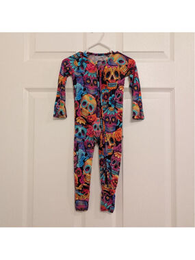 Baby Bamboo Bums & Roses Footies 6-9 Months Black Multicolor Skull Calacas Coco